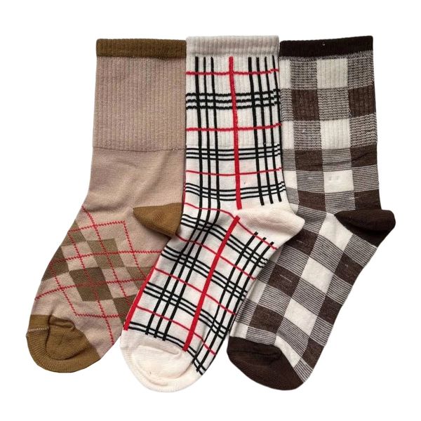 جوراب ساق بلند بچگانه مدل چهارخانه مجموعه 3 عددی