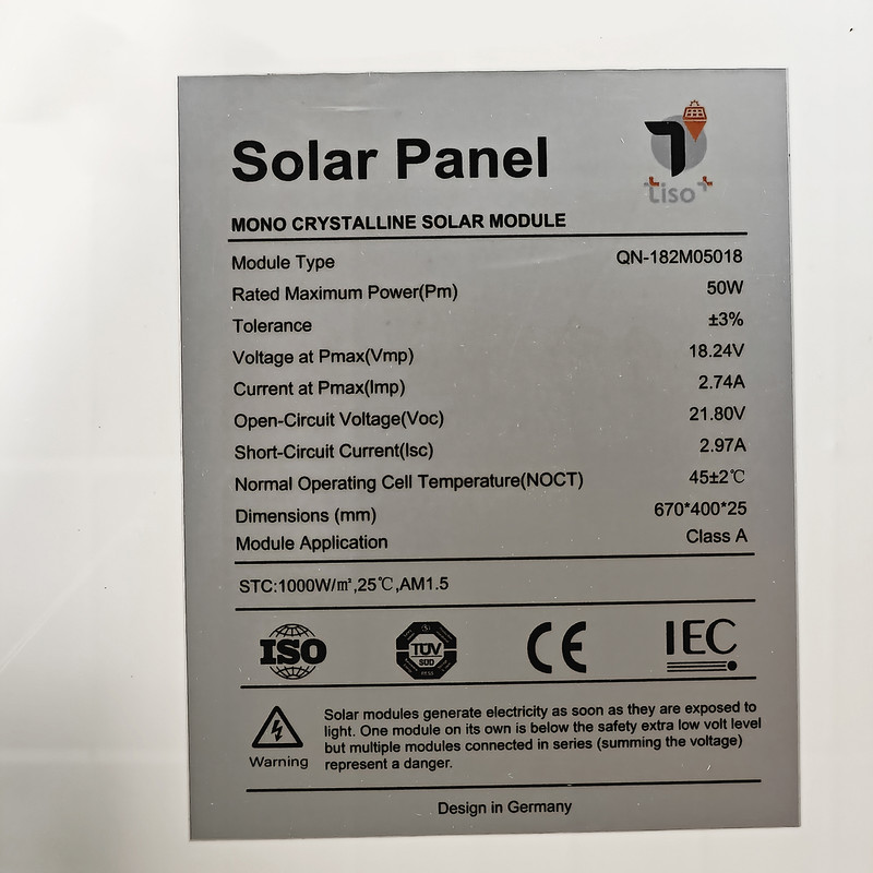 پنل خورشیدی تیسو مدل TM50W-18V ظرفیت 50 وات