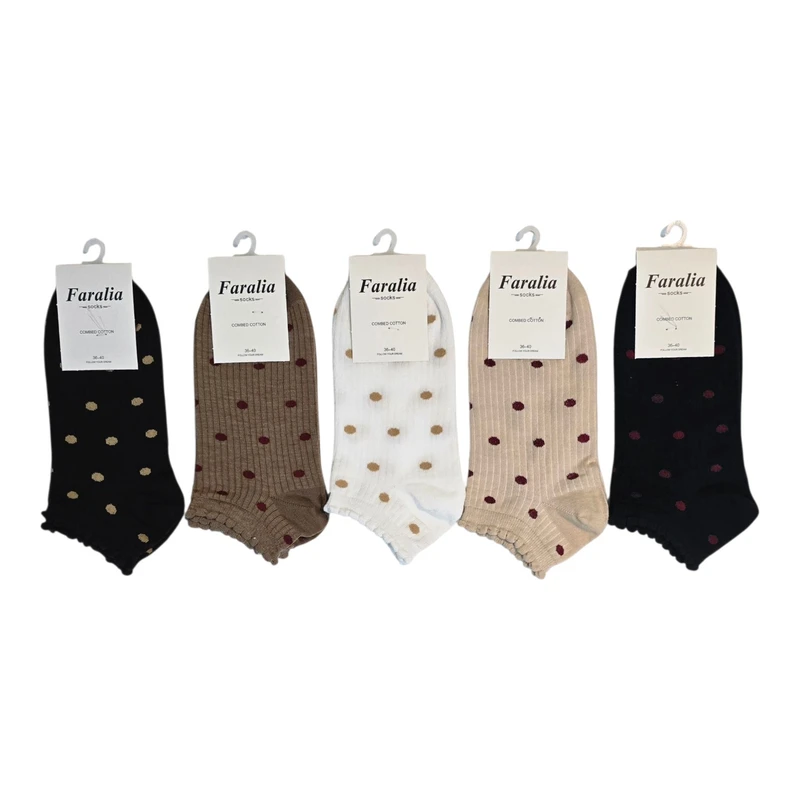 جوراب زنانه مدل  خال خال لبه چین  بسته 5 عددی