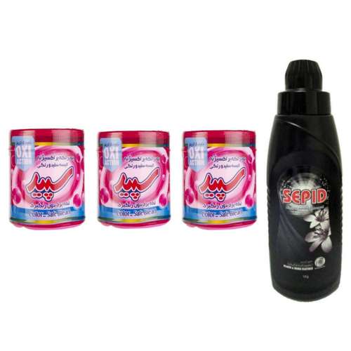 مایع لباسشویی سپید مدل مشکین شوی حجم 1 لیتر به همراه پودر لکه بر سپید مدل اکسیژنه وزن 500 گرم مجموعه 3 عددی