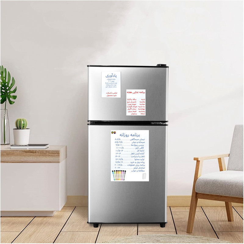 تخته وایت برد هوم اند فریج مدل 12 سایز 60x40 سانتی متر به همراه ماژیک و تخته پاک کن مجموعه 12 عددی