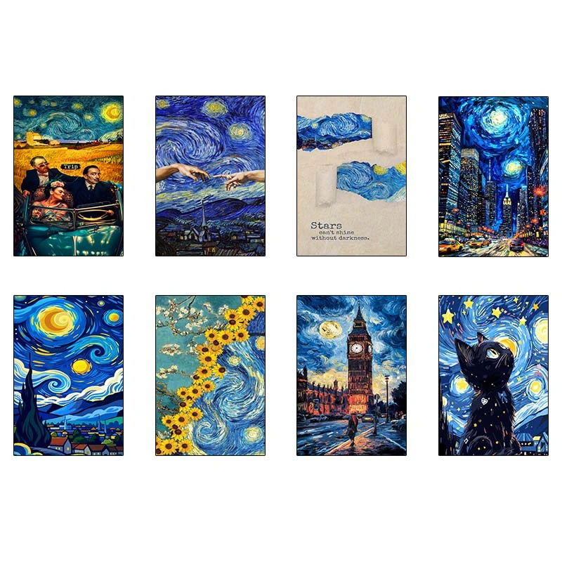 پوستر کارنيکا طرح شب پرستاره فانتزی ون‌گوگ Fantasy Starry Night Van Gogh کد 53865 مجموعه 8 عددی