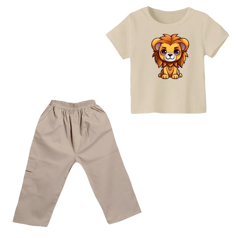 ست تی شرت و شلوارک پسرانه مدل شیر کد ۱۳