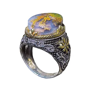 انگشتر نقره مردانه مدل عقیق شجر منظره طبیعت STAR 7