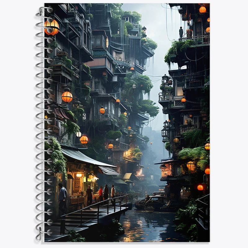 دفتر زبان 50 برگ خندالو مدل سه خط طرح شهر شلوغ کد F5916