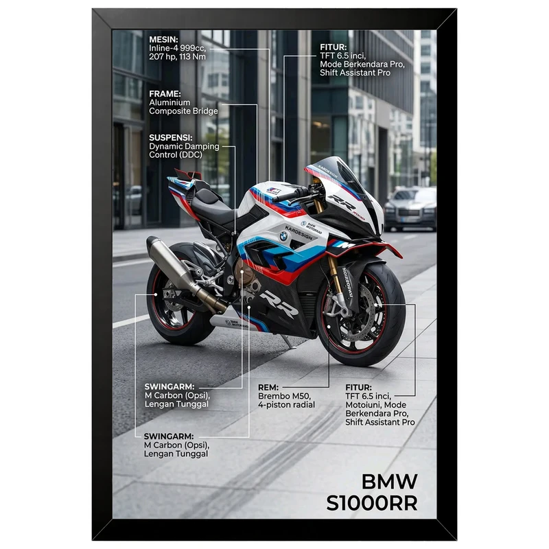 تابلو بکلیت طرح موتور سنگین بی ام و BMW S1000RR مدل B-az1015 فریم مشکی