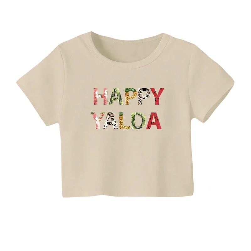 کراپ‌ تی‌شرت آستین کوتاه زنانه مدل نوشته یلدایی کد 1