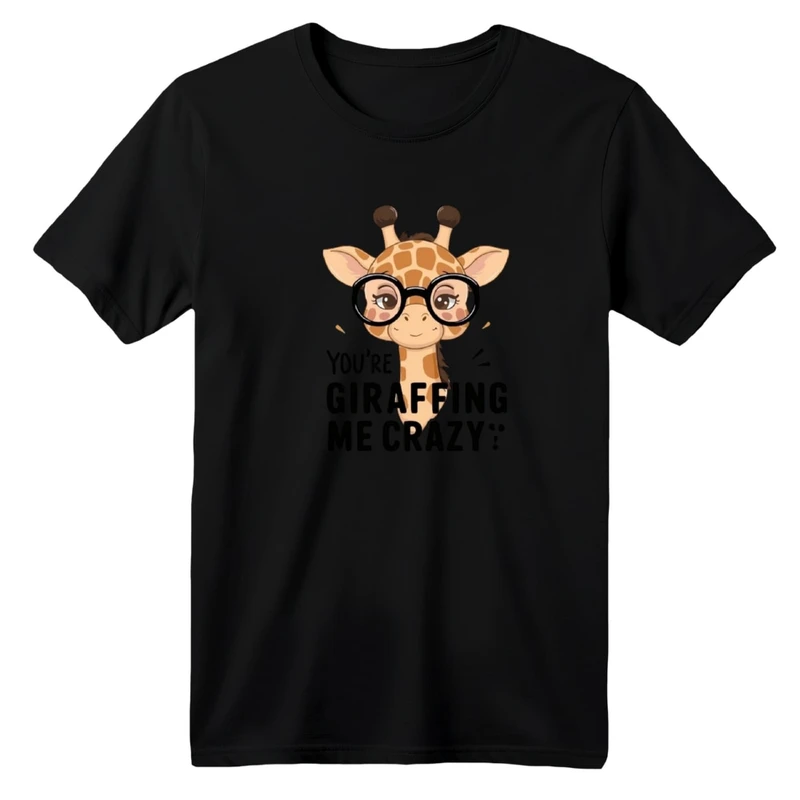 تی شرت آستین کوتاه  یقه گرد بچگانه مدل زرافه عینکی