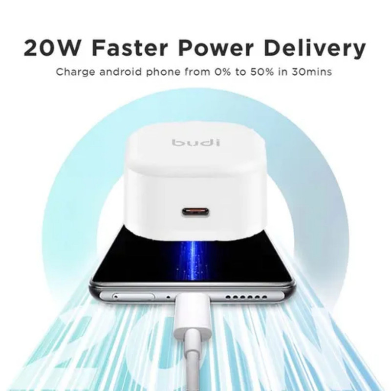 شارژر دیواری 20 وات بودی مدل AC361UTLWS به همراه کابل تبدیل USB-C به لایتنینگ