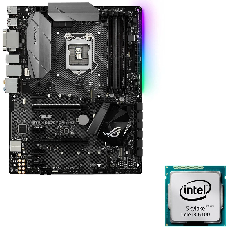 مادربرد ایسوس مدل ROG STRIX B250F GAMING به همراه پردازنده مرکزی اینتل سری Skylake مدل Core i3-6100