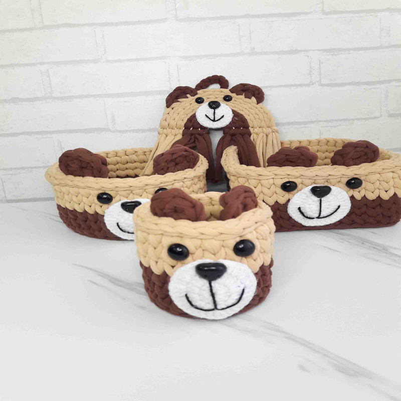 سبد قلاب بافی تریکو طرح خرسی  مجموعه 4 عددی