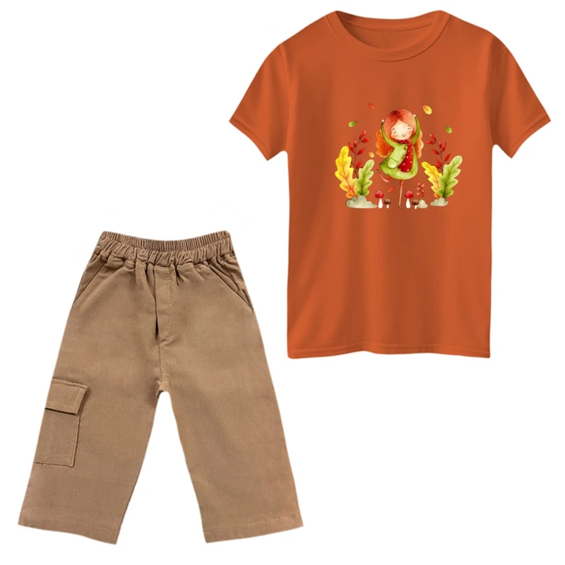 ست تی‌شرت و شلوارک دخترانه مدل دخترک پاییزی کد 7