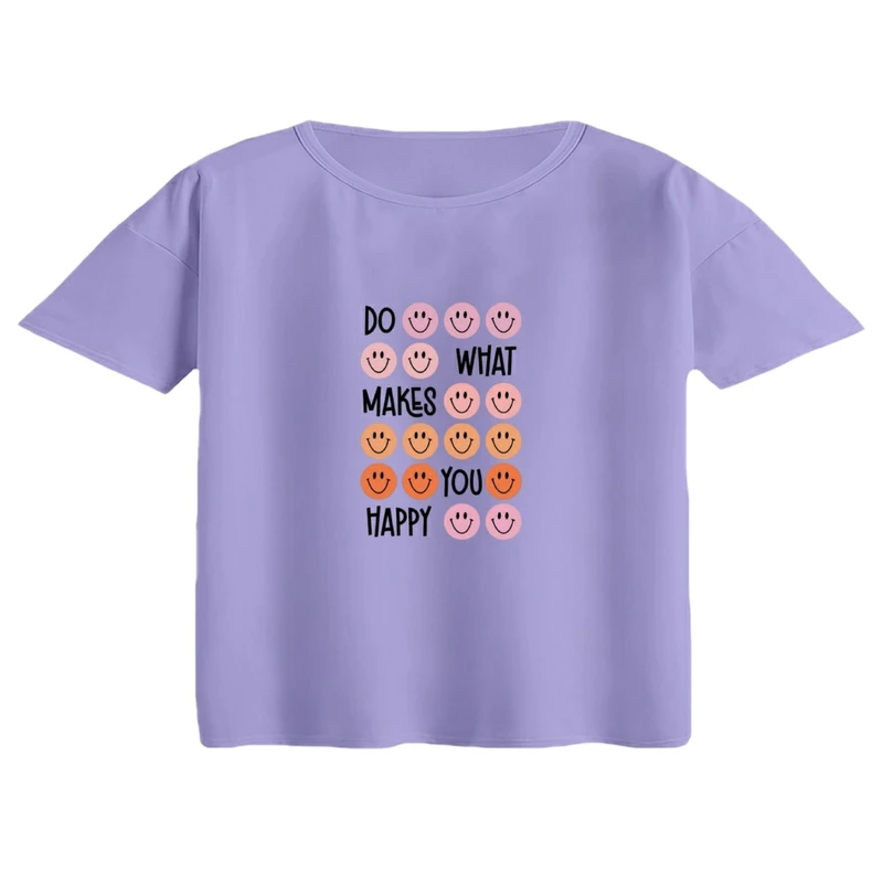 کراپ تی‌شرت آستین کوتاه زنانه مدل صورتک