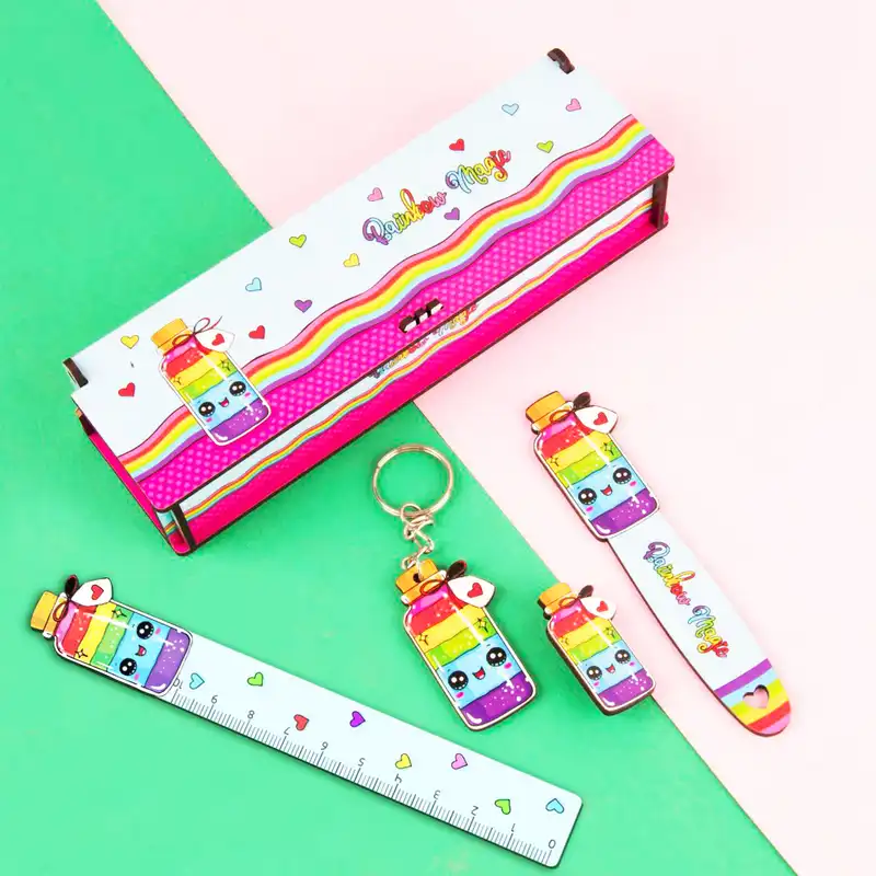 ست لوازم التحریر مدل شیشه مربا رنگی فانتزی مجموعه 5 عددی