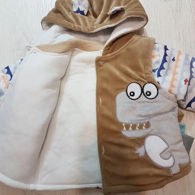 ست کاپشن و شلوار نوزادی طرح دایناسور مدل ASH414