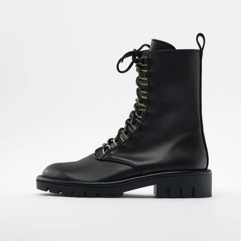 نیم بوت زنانه زارا مدل LACE-UP LEATHER ANKLE BOOTS