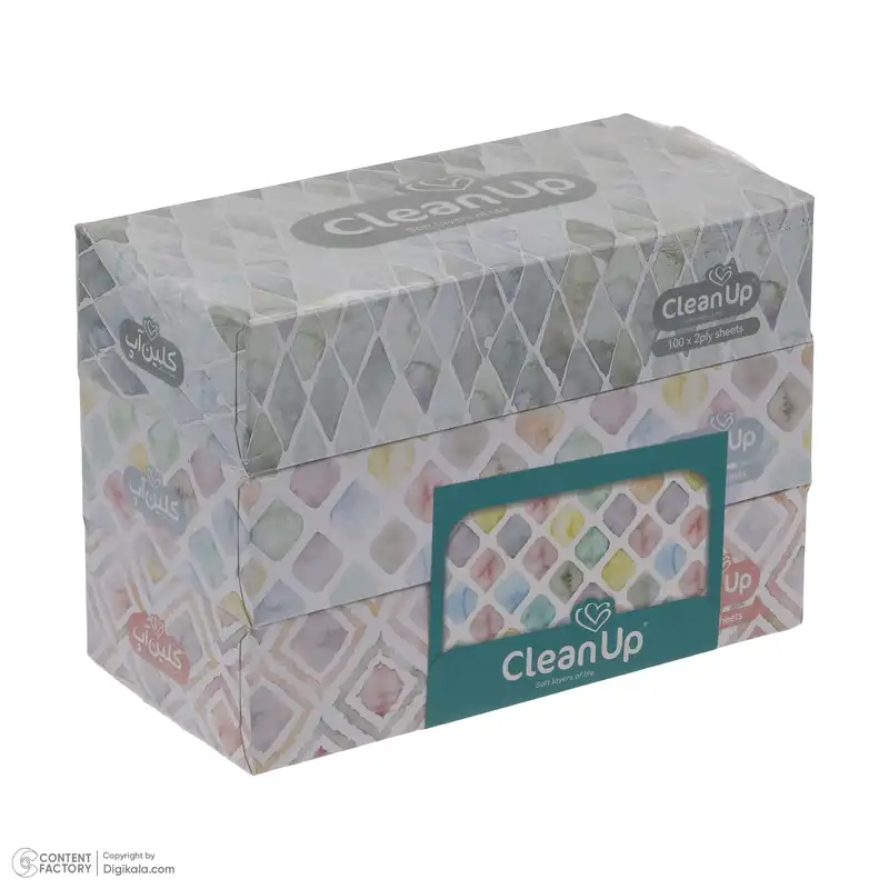 دستمال کاغذی 100 برگ کلین آپ مدل نقش و نگار بسته 3 عددی
