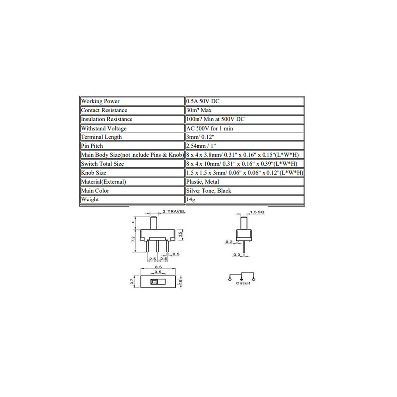کلید کشویی مینیاتوری مدل KM-KV01B بسته 12 عددی