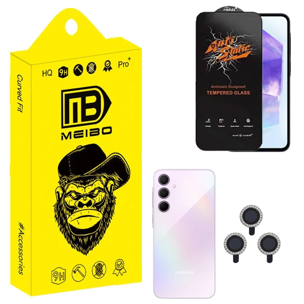 محافظ صفحه نمایش میبو مدل Antistatic Glavers مناسب برای گوشی موبایل سامسونگ galaxy A35 به همراه محافظ لنز نگینی