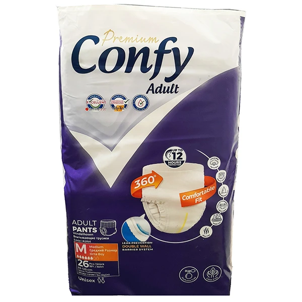 عکس شماره 2 : پوشک شورتی بزرگسال کانفی مدل پریمیوم سایز متوسط بسته 26 عددی