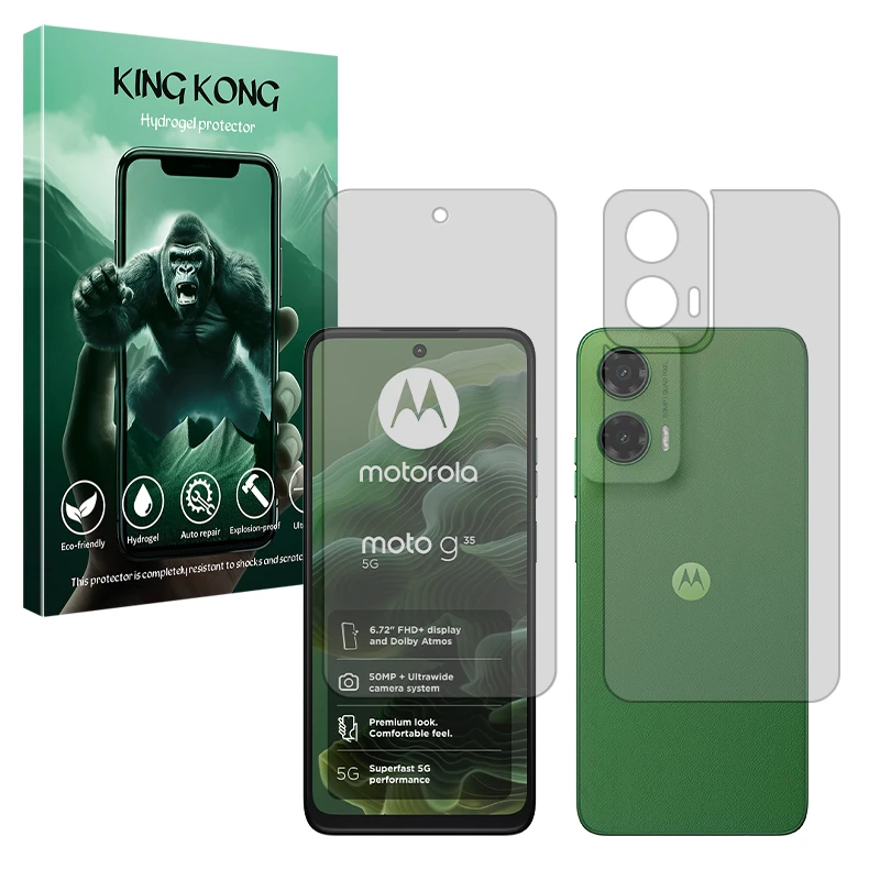 محافظ صفحه نمایش شفاف کینگ کونگ مدل Tough مناسب برای گوشی موبایل موتورولا Moto G35 به همراه محافظ پشت گوشی