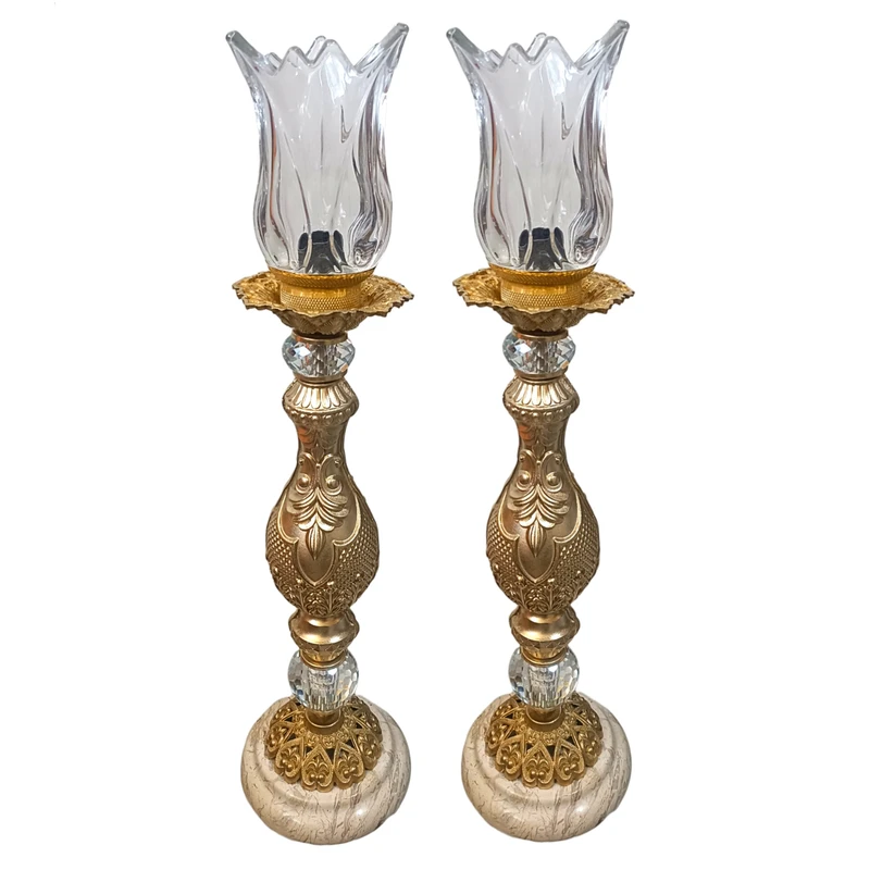 شمعدان برنجی مدل الینا کد S-4288 بسته دو عددی 
