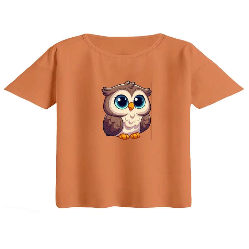 کراپ تی‌شرت آستین کوتاه زنانه مدل جغد کد01