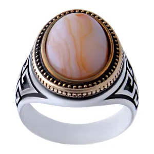 انگشتر نقره مردانه بازرگانی میلادی مدل سنگ اونیکس تراش دار رکاب ترک وارداتی کد AM_425