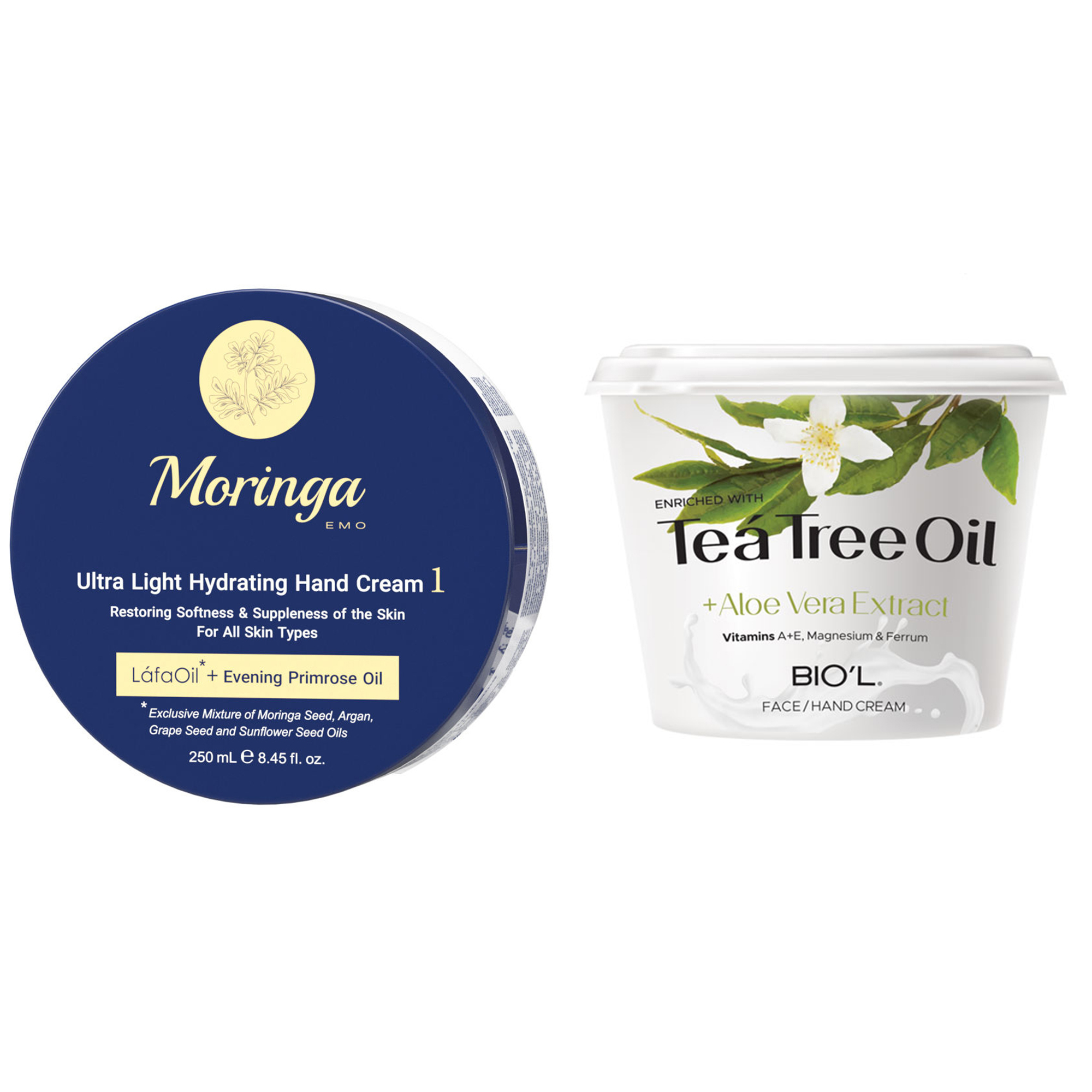 کرم آبرسان مورینگا امو مدل LáfaOil حجم 250 میلی لیتر به همراه کرم مرطوب کننده بیول مدل Tea Tree Oil حجم 250 میلی لیتر
