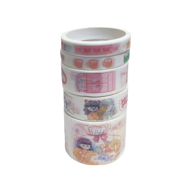 چسب نواری مدل واشی طرح دختر عکاس و گربه کد 009 مجموعه 5 عددی