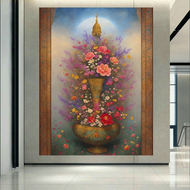 تابلو بوم طرح مخمل گلدان مدل کلاسیک کد AR302455