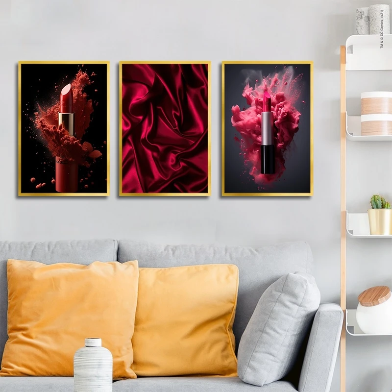 تابلو بکلیت طرح سالن زیبایی و میکاپ مدل T-2833 مجموعه 3 عددی