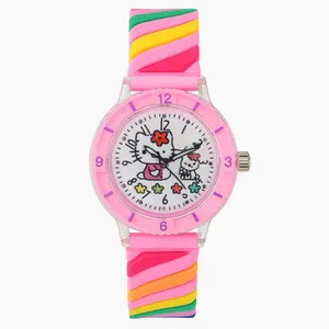 ساعت مچی عقربه‌ای کوارتز بچگانه مدل بند سیلیکونی چراغدار طرح هلو کیتی کد ۲