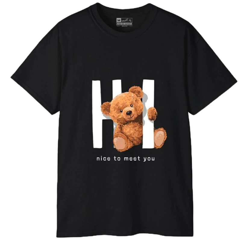 تی‌شرت آستین کوتاه مردانه پاد آفرین مدل خرس کارتونی کلمه انگلیسی کد 1669