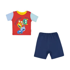 ست تی شرت آستین کوتاه و شلوارک نوزادی پسرانه آدمک مدل 2171243-72