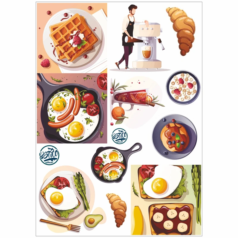 استیکر لپتاپ طرح صبحانه باز مجموعه 11 عددی