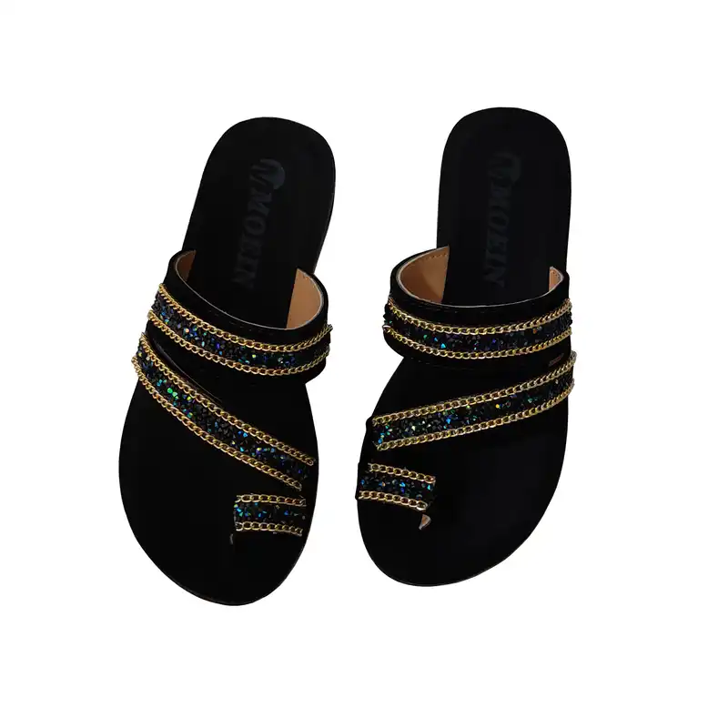 دمپایی لاانگشتی زنانه مدل نگین رنگ مشکی