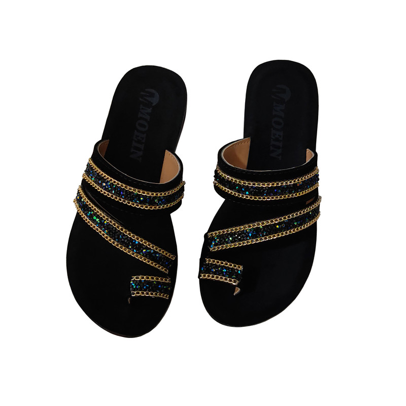 دمپایی لاانگشتی زنانه مدل نگین رنگ مشکی