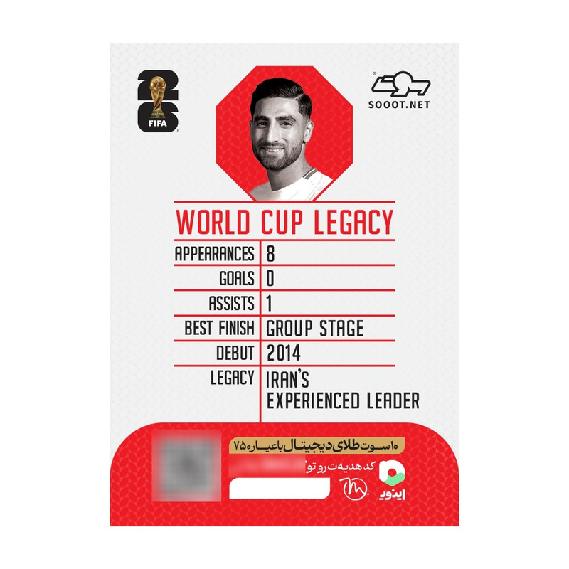 شمش طلای دیجیتال 18 عیار سوت مدل جهانبخش JAHANBAKHSH طرح کارت فوتبالی جام جهانی 2026 کد SO10142026 - 2