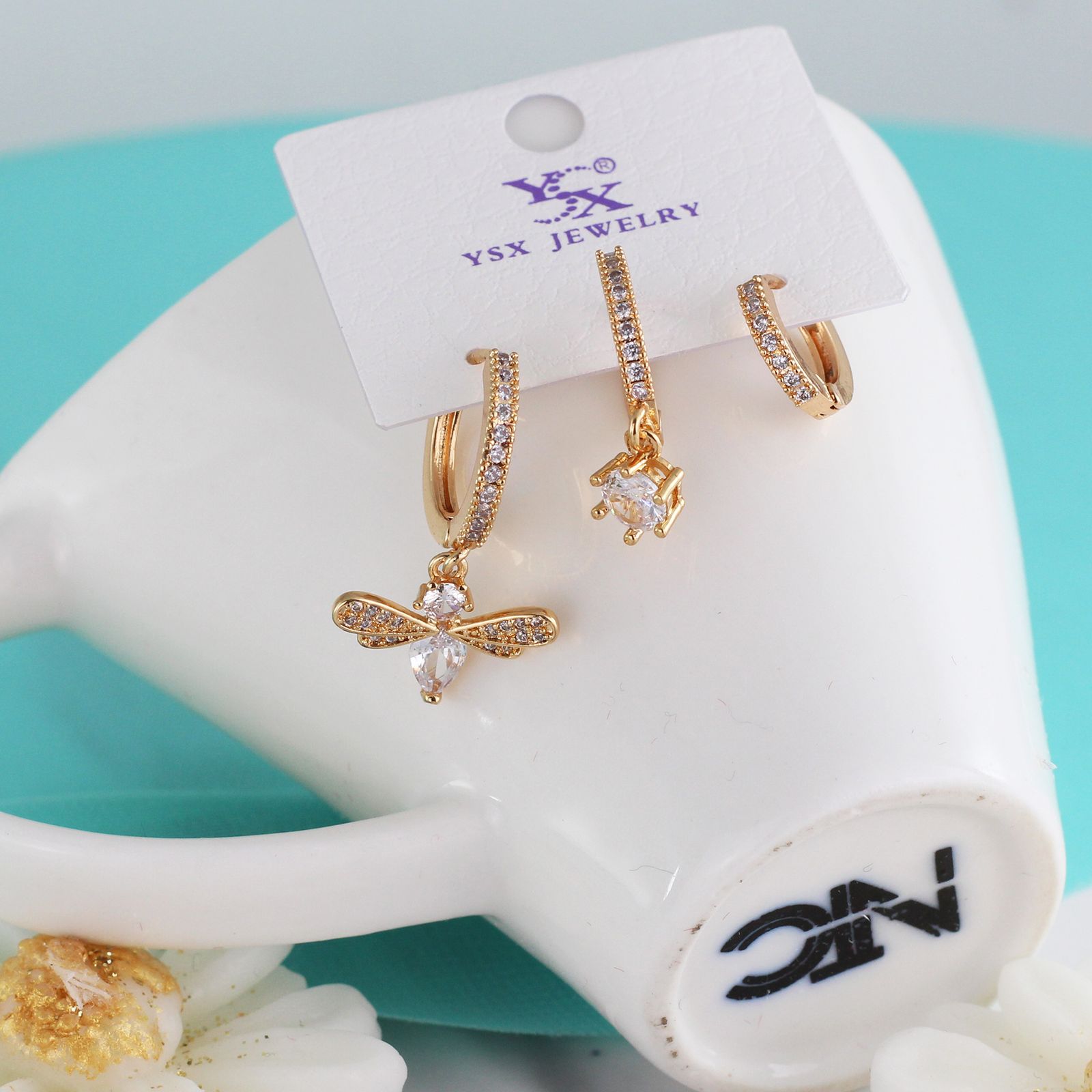 گوشواره زنانه وای اس ایکس مدل پروانه کد AAC678 بسته سه عددی - - 5