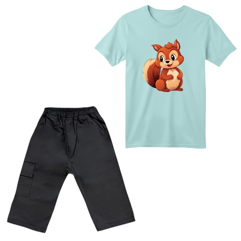 ست تی‌شرت آستین کوتاه و شلوارک دخترانه مدل سنجاب