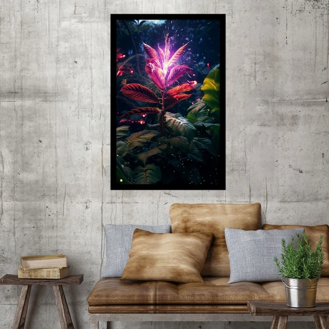 تابلو نوری بکلیت طرح منظره طبیعت و برگ نئونی مدل B-MID-18249