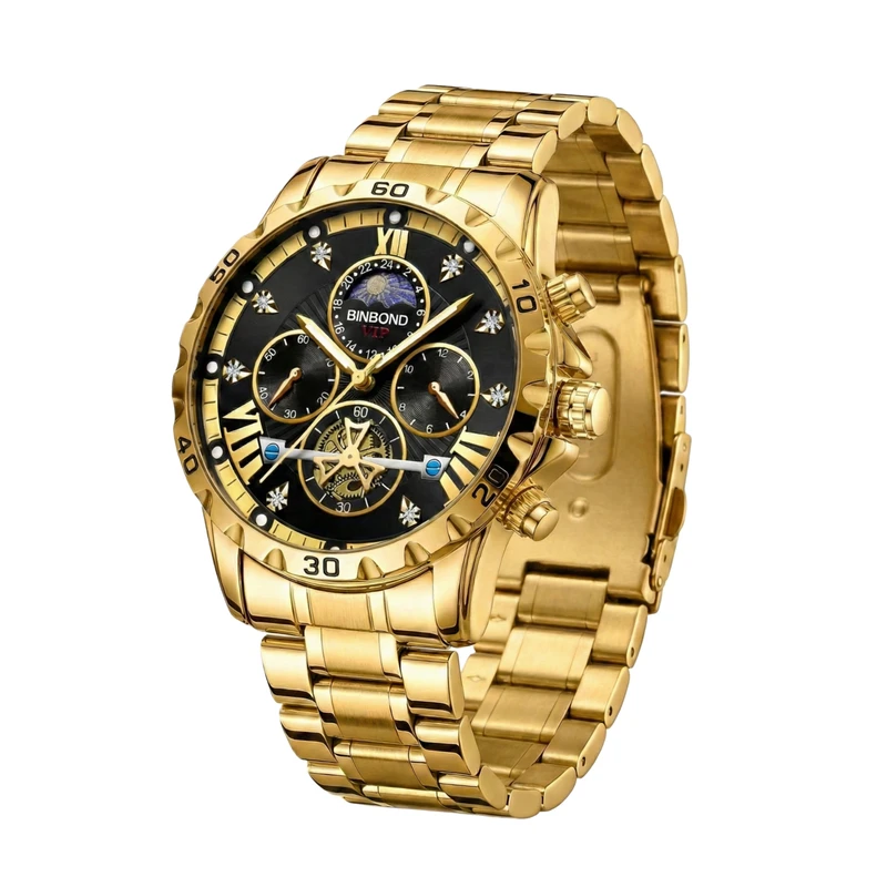 ساعت مچی عقربه‌ای کوارتز مردانه بین باند مدل کلاسیک سه موتور فعال کرنوگراف بند استیل کد B001