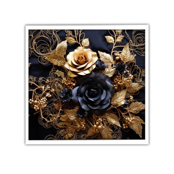 تابلو نوری بکلیت طرح گل رز و برگ طلاکوب مدل لایت باکس W-MID-19714