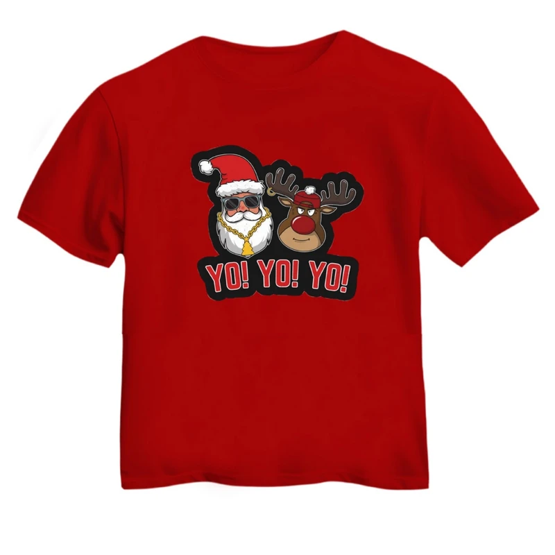 تی شرت آستین کوتاه بچگانه مدل بابانوئل و گوزن کریسمس کد 13