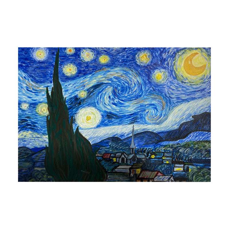 نقاشی ابرنگ طرح شب پر ستاره مدل 132