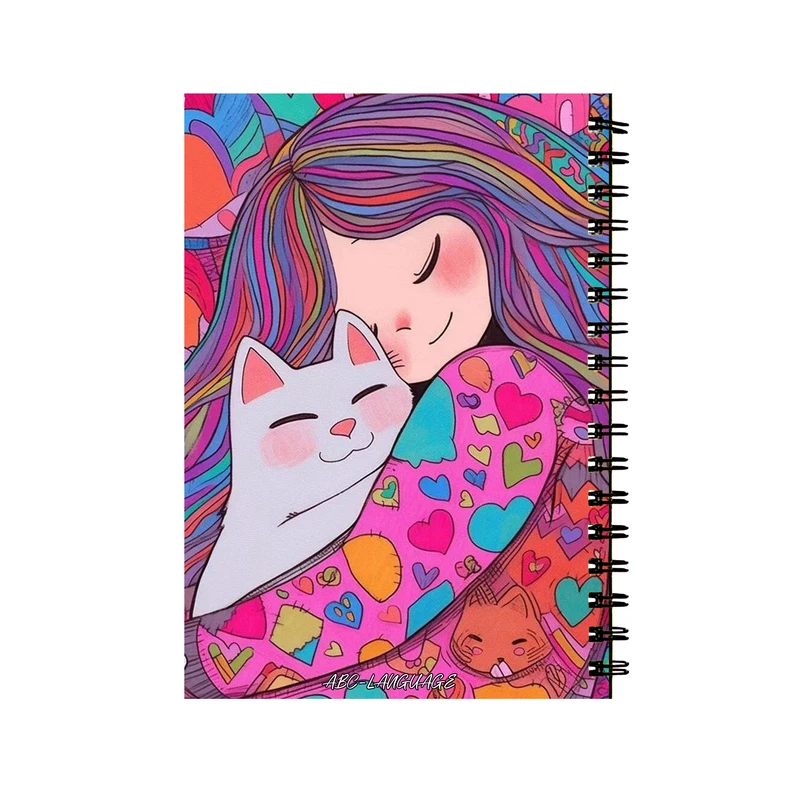 دفتر زبان 50 برگ طرح دختر و گربه کد 28