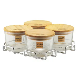 اردوخوری لیمون مدل پایه استیل طرح چوبی مجموعه 5 عددی