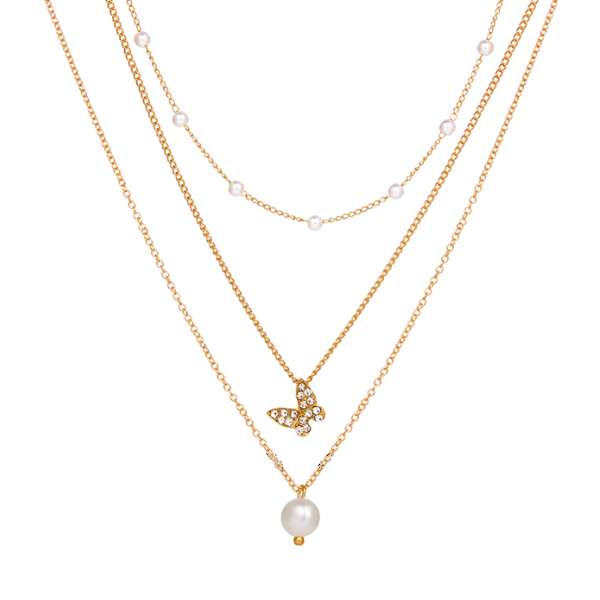 گردنبند دخترانه مدل مروارید و پروانه مجموعه سه عددی گردنبند دخترانه مدل مروارید و پروانه مجموعه سه عددی
