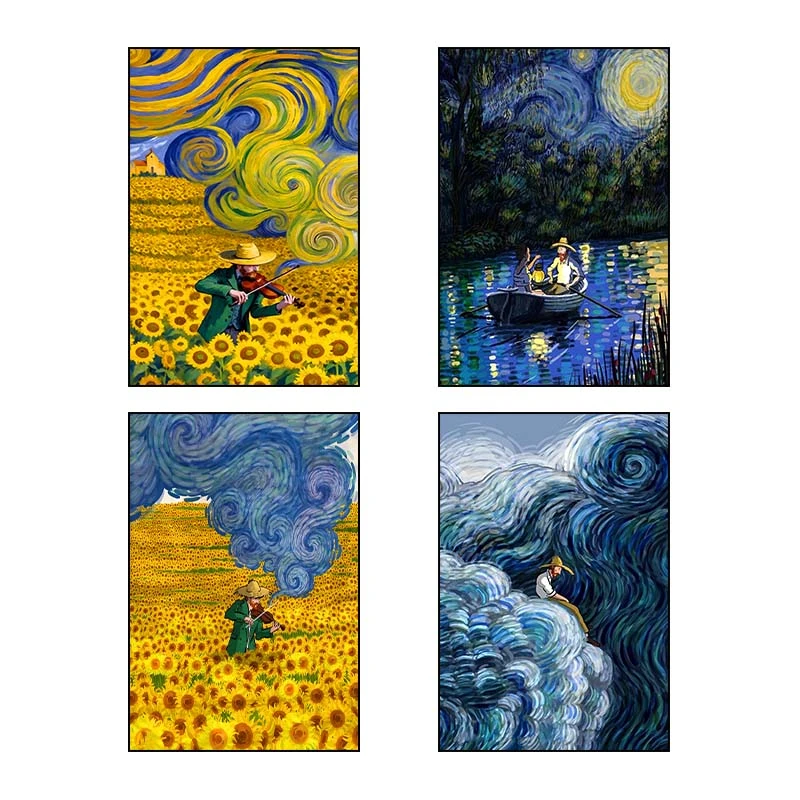 تابلو شاسي کارنيکا طرح فانتزی ون‌گوگ Van Gogh Fantasy کد 82872 مجموعه 4 عددی